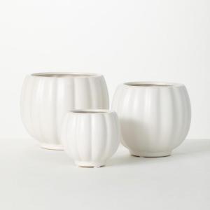imageSullivans White Ribbed Container  Set of 3 Indoor Planter Pot Kitchen Living Room and Office Home Dcor