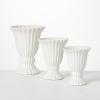 imageSullivans White Glossy Ceramic Classic Fluted Ribbed Design Urn Vase Set of 3 Table Centerpiece Pedestal Vases for Flowers Perfect for Wedding Home Office Kitchen Decor