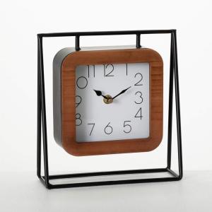 imageSullivans Black Metal Framed Wood Desk Clock Black Cage Design with Wood Details Perfect for Modern Workspaces Bookshelf Decor in Home or Office