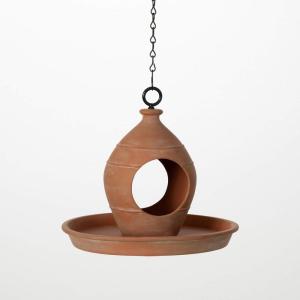 imageSullivans Brown Terracotta Hanging Bird Feeder Bath Bowl FlyThrough Design Decoration for Outdoor Birdwatching Perfect for Garden Yard Deck and Patio