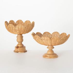 imageSullivans Decorative Trays Rattan Pedestal Trinket Tray Set of 2 Natural Rustic Tray for Candle Appetizer Fake Plant Entry Way Tabletop Shelf Home Dcor Coffee Table Dcor Storage Decorations