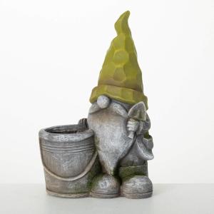imageSullivans Grey Stone Design Gnome with Pail Planter IndoorOutdoor Statue Lawn Ornament Perfect for Patio Garden Decor Yard Backyard or Porch