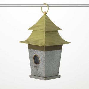 imageSullivans Olive Tiered Roof Metal Birdhouse 1225Inch Bird Feeder Birdwatching Decoration for Outdoor Garden Yard Deck and Patio