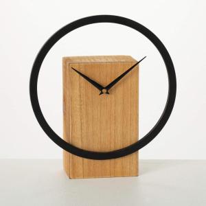 imageSullivans UltraModern Ring Clock Floating Black Metal Sphere on Wooden Block Sleek Design for Contemporary Decor Perfect for Modern Workspaces Bookshelf Decor in Home or Office