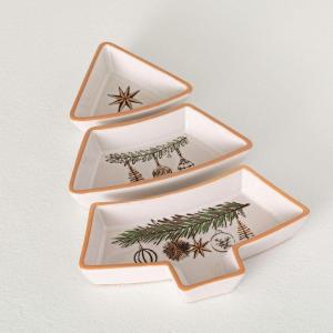 imageSullivans Ceramic Christmas 3Piece Scandi Christmas Tree Platter Holiday Charcuterie Cheese Bread Fruit Vegetable Dip Serving Dish