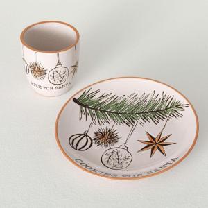 imageSullivans White Ceramic Christmas Plate Mug Set of 2 Holiday Hot Chocolate Coffee Latte Tea Cups Perfect for Holiday Gifts