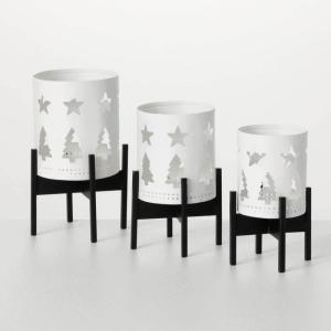 imageSullivans White Metal Christmas Tree and Star Cutout Candle Holder Set of 3 Decorative Candle Holders for Table Centerpiece Perfect for Home Decor Weddings Dinning and Gifts