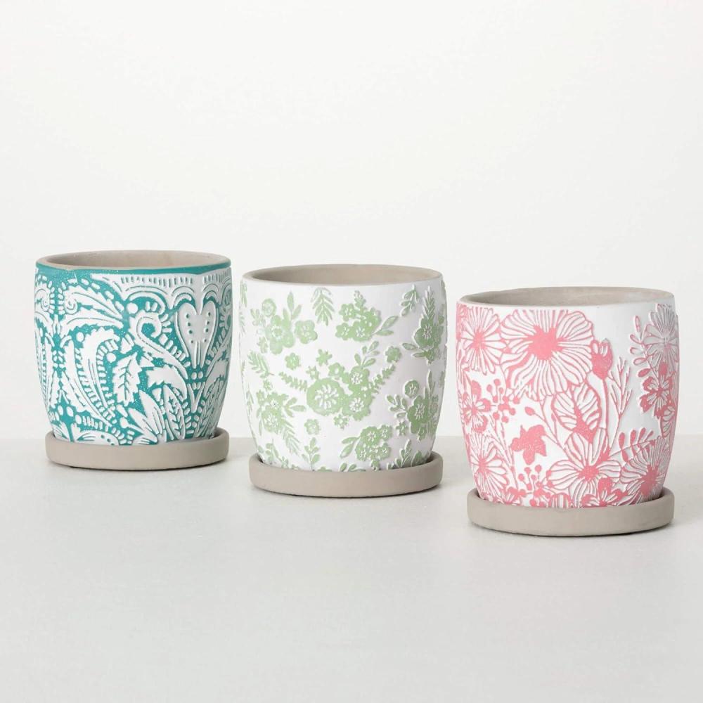 imageSullivans Colorful Textured Mini Pots  Set of 3 Planter Pots Indoor Pots Planters Home Kitchen Entryway Windowsill Decor Spring Decor