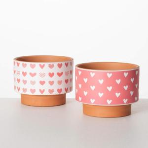 imageSullivans Vase Ceramic Vase Set of 2 Terra Cotta and Pink ampamp White Heart Design Vases Valentines Day Home Dcor for Fake Plants Coffee Table Decor Tabletop Shelf Fireplace Mantel Decoration