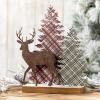 imageSullivans Brown Plaid Tabletop Deer Scene Christmas Decorative Mini Trees for Bookshelf Shelf and Mantel Holiday Figurines for Office Table or Desk