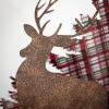 imageSullivans Brown Plaid Tabletop Deer Scene Christmas Decorative Mini Trees for Bookshelf Shelf and Mantel Holiday Figurines for Office Table or Desk
