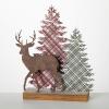 imageSullivans Brown Plaid Tabletop Deer Scene Christmas Decorative Mini Trees for Bookshelf Shelf and Mantel Holiday Figurines for Office Table or Desk