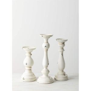 imageSullivans Distressed White Pillar Candle Holder Set of 3 Ceramic Decorative Candle Holders for Table Centerpiece Perfect for Home Decor Weddings Dinning and Gifts
