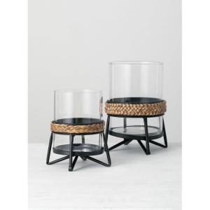 imageSullivans Glass Pillar Candle Holder Stand Set 2 Black Metal Stand Decorative Candle Holders for Table Centerpiece Perfect for Home Decor Weddings Dinning and Gifts