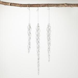 imageSullivans 12quot H 9quot H and 7quot H Sullivans Twisted Glass Icicle Ornaments  Set of 3 Clear Christmas Ornaments Christmas Dcor Christmas Tree Dcor Ornament Set Christmas Decorations