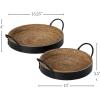 imageSullivans Black ampamp Natural Wood Woven Seagrass Serving Tray with Black Metal Handles Set of 2 Decorative Ottoman Serving Tray Perfect for Home Office Kitchen Coffee Table Decor