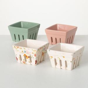 imageSullivans Pastel Ceramic Berry Bowl Colanders Set of 4 Cute Farmhouse Small Container For Berries Strawberry Grape Cherry Rustic Stoneware Dcor Kawaii Kitchen Fruit Square Containers