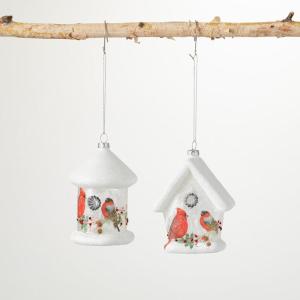 imageSullivans Glass Birdhouse Ornament Multicolor 425quot H Glass Set of 2 Christmas Dcor Christmas Tree Dcor Ornament Set Christmas Decorations