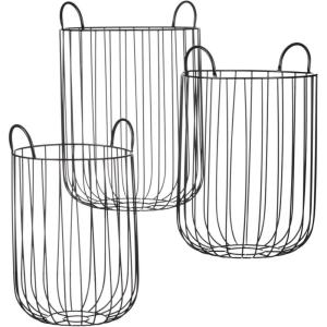 imageSullivans MET1088 Cylindrical Wire Large Basket Storage Containers with Handles Black 195 to 22 Inches Each Set of 3Wire