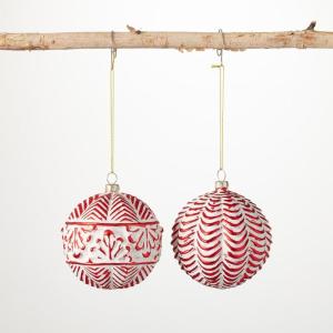 imageSullivans Red Embossed Ball Ornament Multicolor 4quot H Glass Set of 2 Christmas Dcor Christmas Tree Dcor Ornament Set Christmas Decorations