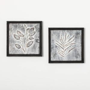 imageSullivans Black Metal Framed Raised Leaf Wall Art Decor Set of 2 Rustic Vintage Farmhouse Artwork Decoration Perfect for Office Living Rooms Dining Rooms Kitchens and Bathrooms