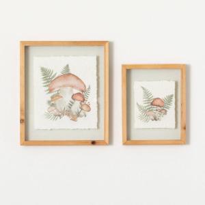 imageSullivans Wall Dcor Wall Art Mushroom Set of 2 13quot ampamp 10quot Fern ampamp Mushroom Design Handmade Paper in Natural Wood Frame Textured Artwork Rustic Cottage Core Decor Decorations Hanging Art Bedroom Office Home