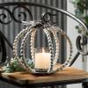 imageSullivans White Distressed Beaded Pumpkin Pillar Candle Holder Set of 2 Decorative Candle Holders for Table Centerpiece Perfect for Home Decor Weddings Dinning and Gifts