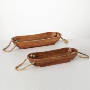 image16quotL and 18quotL Sullivans Rustic Acacia Wood Bowl  Set of 2 Brown