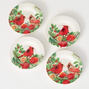 imageSullivans Cardinal Dessert Plate Set Snack Plate Set of 4 Christmas Salad Plate Dessert and Appetizer PlatesVintage Style Dinnerware Holiday Dishes 8x8Inches