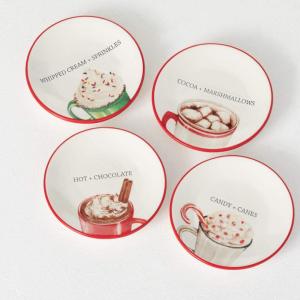 imageSullivans Cocoa Dessert Snack Plate Set of 4 Christmas Salad Plate Dessert and Appetizer PlatesVintage Style Dinnerware Red Trim Holiday Dishes 8x8Inches