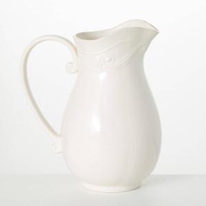 imageSullivans White Ceramic Vintage Pitcher Vase Farmhouse Water Pitcher Jug Vase Rustic Ceramic Pitchers with Handle Vintage White Flower Pots for Living Room Home Decor Bouquet Floral Arrangement Gifts