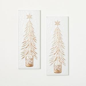 imageSullivans Gold Gilded Embossed Christmas Tree on White Metal Wall Art Piece 8quot x 22quot Rustic Vintage Kitchen Farmhouse Artwork Decoration Perfect for Office Living and Dining Rooms Wall Art Decor for the Holidays