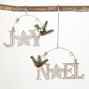 imageSullivans 45quot H and 425quot H Sullivans Wood Noel and Joy Ornament  Set of 2 White Christmas Ornaments Christmas Dcor Christmas Tree Dcor Ornament Set Christmas Decorations