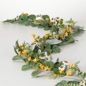 imageSullivans 6 ft Daisy Marigold Bloom Foliage Garland Artificial Greenery Versatile Garland Decor for All Seasons Perfect for Weddings Fireplace Mantels Dining and Living Rooms