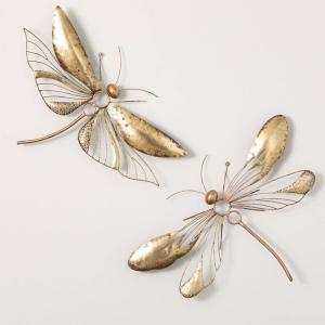 imageSullivans Gold Dragonfly Wall Decor Set of 2 Iridescent Metal Art Rustic Vintage Farmhouse Artwork Decoration Perfect for Office Living and Dining Rooms Kitchens and Bathrooms