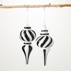 imageSullivans Black ampamp White Striped Finials Multicolor 10quot H Glass Set of 2 Christmas Dcor Christmas Tree Dcor Ornament Set Christmas Decorations