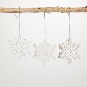 imageSullivans Ceramic Snowflake Ornament White 65quot H Ceramic Set of 3 Christmas Dcor Christmas Tree Dcor Ornament Set Christmas Decorations