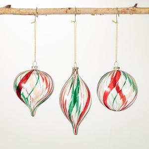 imageSullivans Green Red Striped Ornament Multicolor 4quot H Glass Set of 3 Christmas Dcor Christmas Tree Dcor Ornament Set Christmas Decorations