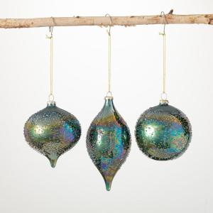 imageSullivans Iridescent Teal Ornament Multicolor 45quot H Glass Set of 3 Christmas Dcor Christmas Tree Dcor Ornament Set Christmas Decorations
