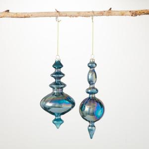 imageSullivans Sapphire Blue Finial Ornaments Blue 9quot H Glass Set of 2 Christmas Dcor Christmas Tree Dcor Ornament Set Christmas Decorations