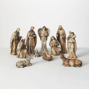 imageSullivans Traditional Nativity Figurines Set of 11 Christmas Indoor Decorations for Snow Village Displays Includes Holy Family Three Kings Angel Shepherd Sheep and Camel Resin and Stone