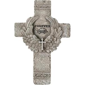 image:imageSullivans Memorial Cross Forever in Our Hearts Gift for Loss of Loved One Resin Durable Religious Cross with Wings in Memory Sympathy Tabletop Dcor Decorations
