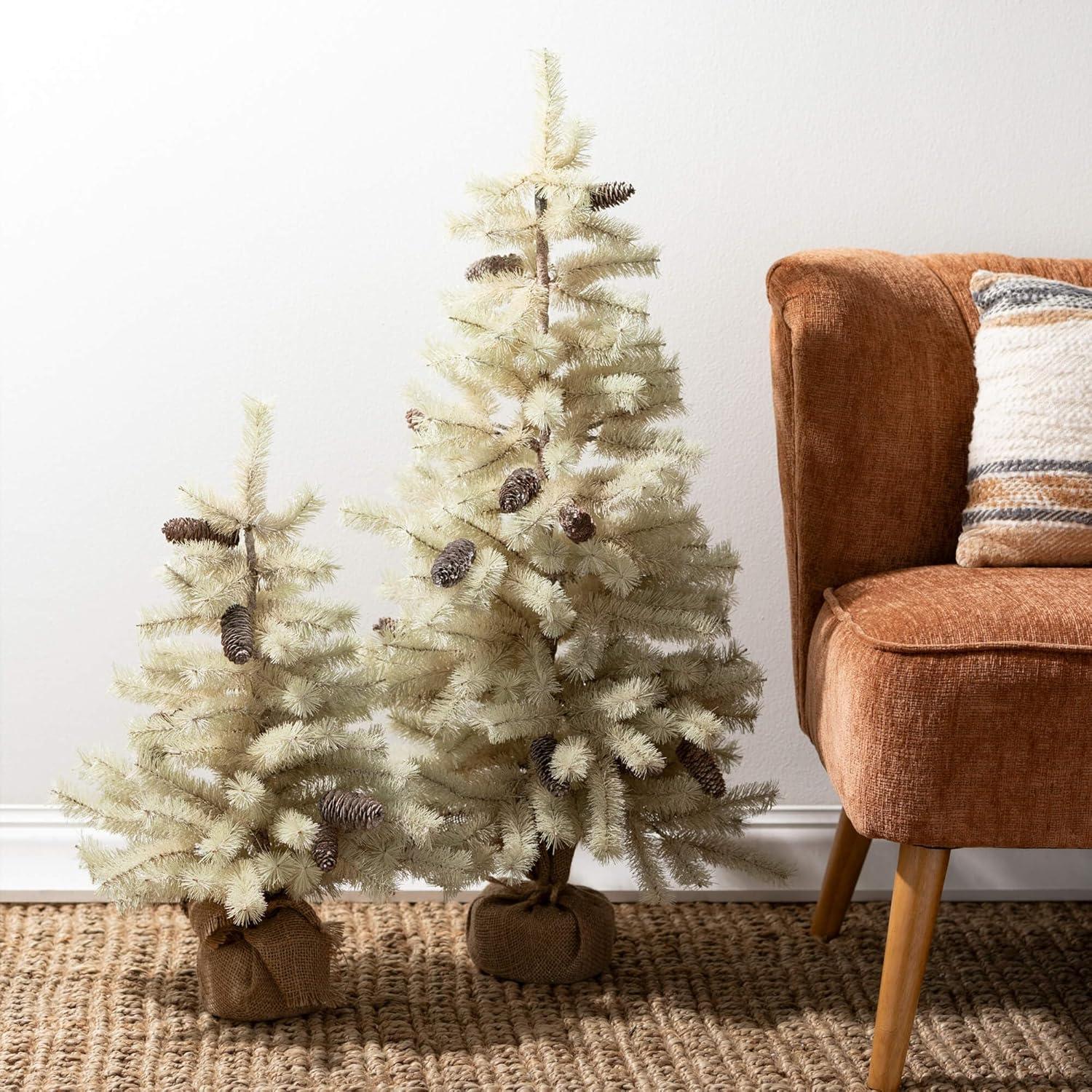 image:imageSullivans Cream Color Pine Frosted Tree Set of 2 24 H and 38 H Artificial Christmas Tree Dcor for Home Holiday Decoration