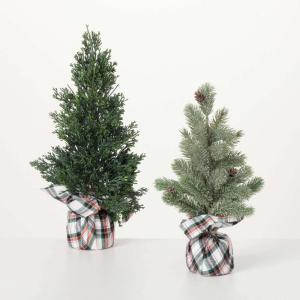 image:imageSullivans 175 Cypress Trees in Plaid Gunny Sacks Christmas Dcor Trees Holiday Decor Christmas Tabletop Trees Mantle Decor Christmas Decorations