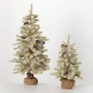 image:imageSullivans Cream Color Pine Frosted Tree Set of 2 24 H and 38 H Artificial Christmas Tree Dcor for Home Holiday Decoration