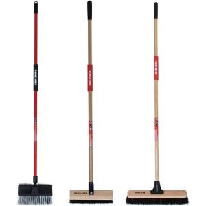 imageCRAFTSMAN CMXMKIT0080 3Piece Heavy Duty Cleaning Tool Set with 10 inAllSurface Wash12 in Scrubbing Deck Brush ampamp 18 in Push Broom Brown3Piece Seasonal CleanUp Pack