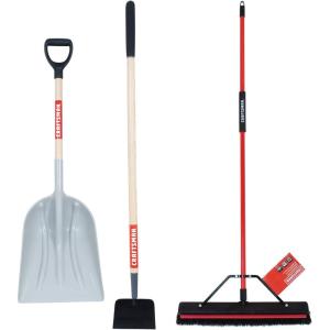 imageCRAFTSMAN CMXMKIT0080 3Piece Heavy Duty Cleaning Tool Set with 10 inAllSurface Wash12 in Scrubbing Deck Brush ampamp 18 in Push Broom Brown3Piece Winter CleanUp Pack