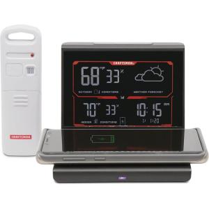 imageCRAFTSMAN Weather Forecaster with Wireless Charging Pad Alarm Clock and IndoorOutdoor Thermometer CMXWDCR01195