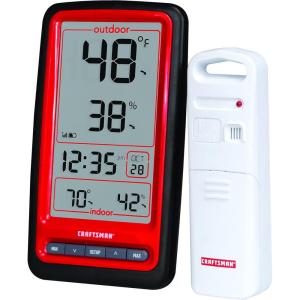 imageCRAFTSMAN Wireless Thermometer for IndoorOutdoor Temperature with Humidity Sensor CMXWDCR01137
