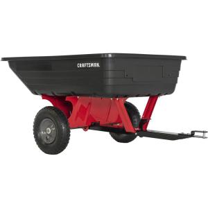 imageCraftsman CMXGZBF7124489 350 lb Load Capacity Tow Behind Poly DumpSwivel Cart 10 CU FT Capacity Lawn ampamp Garden CartTrailer for Lawn Mowers Easy to Use Hand Dumping MechanismCART